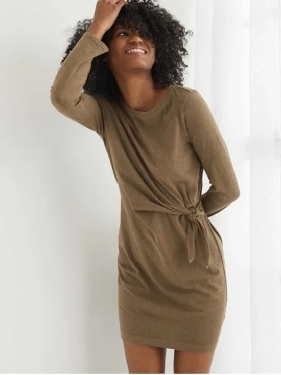 aerie Dresses & Skirts - Aerie Olive Green Tie-Front Long Sleeve Mini Dress - Size Small